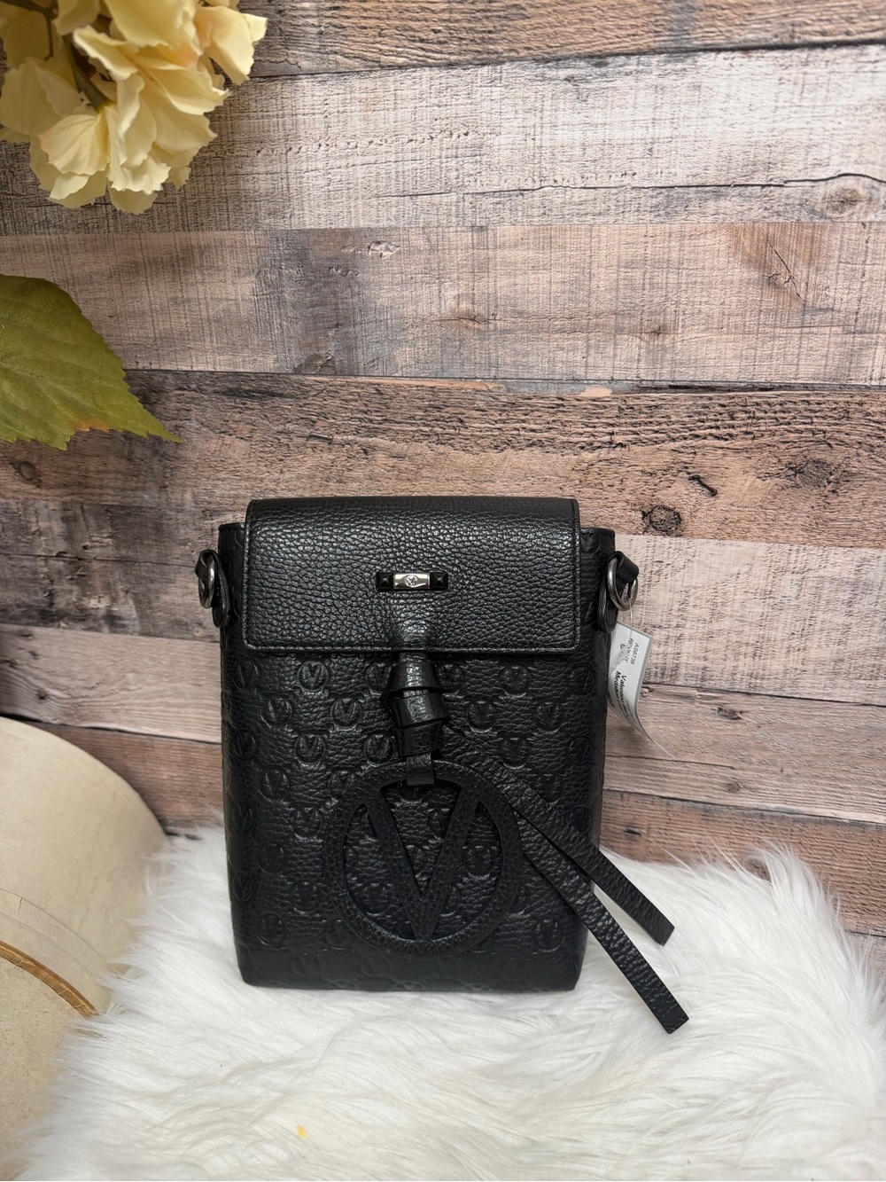 Valentino Black Embossed V Crossbody Bag